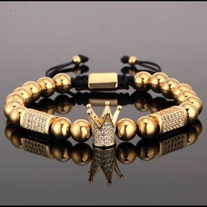 Men Luxury CZ Crown Braided Copper Bracelets Charm